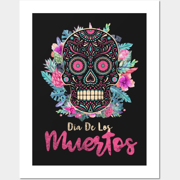 Dia De Los Muertos Flower Sugar Skull Wall Art by SolarFlare